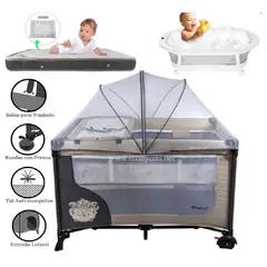 EBABY - Cuna Corral Dream +Tina Plegable+ Colchón Gris