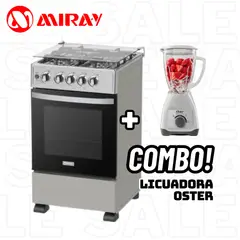 MIRAY - COCINA DE PIE A GAS 4 HORNILLAS CROMA - RUBI PLUS + LICUADORA OSTER BLANCA