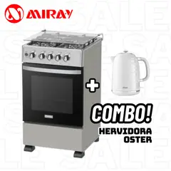 MIRAY - COCINA RUBI PLUS 4 HORNILLAS GRIS + HERVIDOR OSTER BLANCO