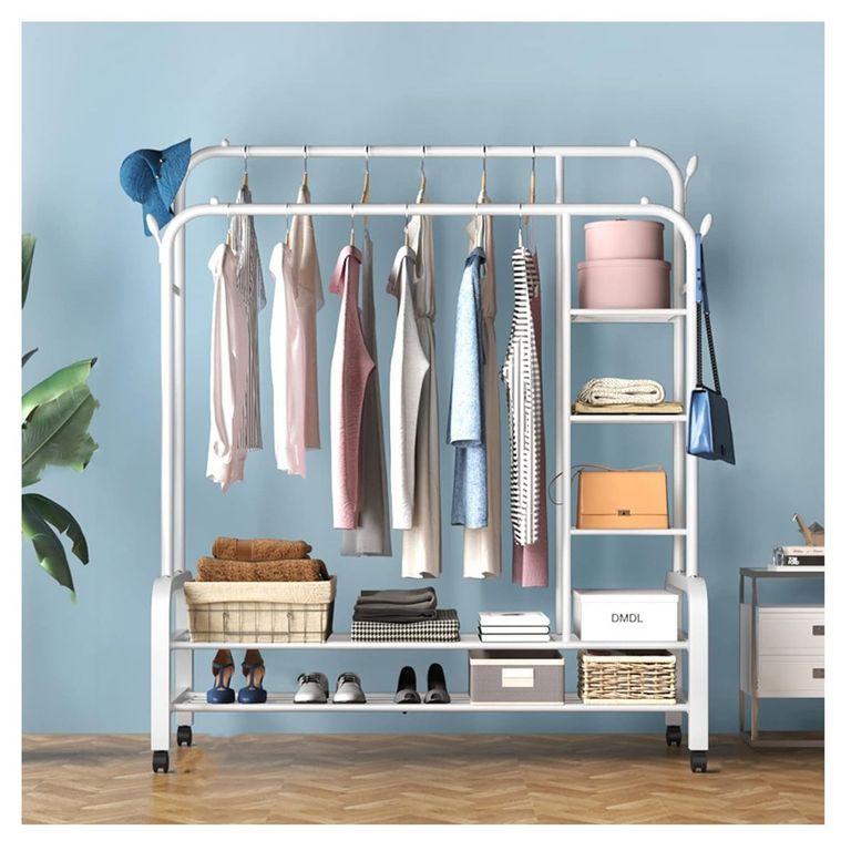 Perchero Estante Organizador Ropa Zapatos Ruedas Doble FY34 Blanco