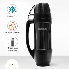 THERMOS - Termo de Bebida con 2 Taza 1.2l Negro