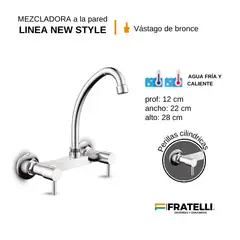 FRATELLI - GRIFO MEZCLADORA DE COCINA DE PARED LLAVE CILINDRICA CROMADO