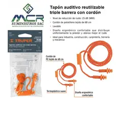 TRUPER - Tapón auditivo reutilizable triple barrera con cordón