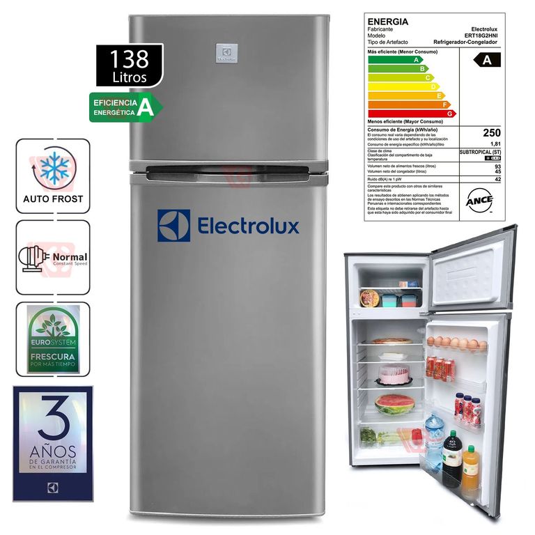 Refrigeradora 2 Puertas 138lt ERT18G2HNI Gris