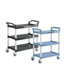 TIGERBEE - CARRITO UTILITARIO NEGRO DE TRES ESTANTES CON RUEDAS GRANDE