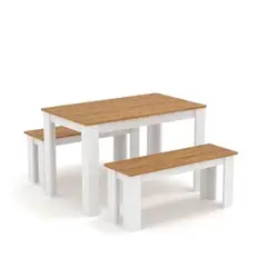 GENERICO - Juego de Comedor con 2 Bancos Moderno Meyllin Blanco/Duna R&R MUEBLES