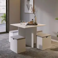 GENERICO - Juego de Comedor con 4 Bancos Moderno Katty Blanco R&R MUEBLES