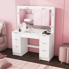 R&R MUEBLES - Tocador Moderno con Luces Saki Blanco