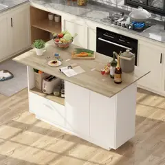 GENERICO - Isla de Cocina Moderna Sylphyleel Blanco y Marron 80cm R&R MUBLES