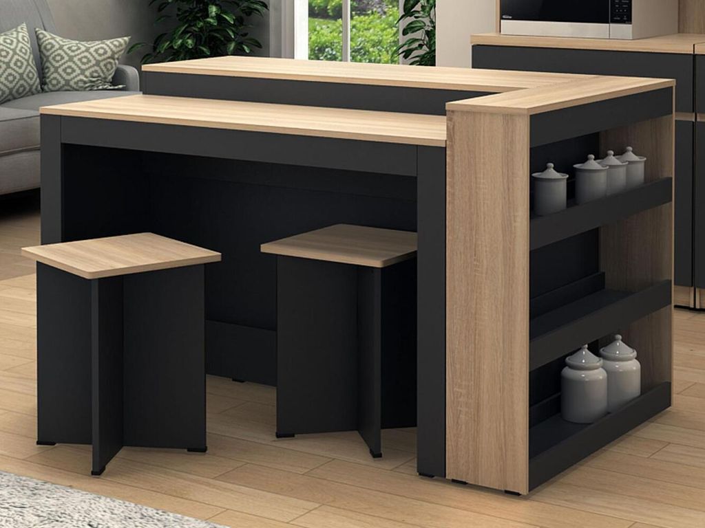 Isla de Cocina Minimalista Masaki Negro y Marron R&R MUEBLES