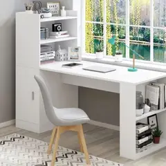 R&R MUEBLES - Escritorio Moderno Claudia con Estantes Blanco RR MUEBLES