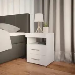 GENERICO - Velador Moderno Blanco Claire 2 Cajones R&R MUEBLES