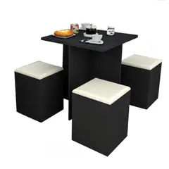GENERICO - Juego de Comedor con 4 Bancos Moderno Kamille Negro R&R MUEBLES