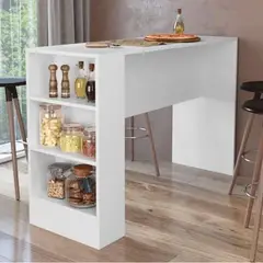 GENERICO - Mesa Barra Desayunador Santi Blanco con Estantes R&R MUEBLES