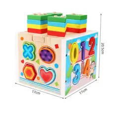 GENERICO - Cubo Didáctico Montessori Obstáculo 5 en 1 de Madera - Números y Formas Geométricas
