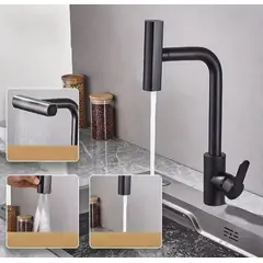 GENERICO - Grifo de Cocina agua fría de Acero 4 en 1 Rotación 360° Negro Mate