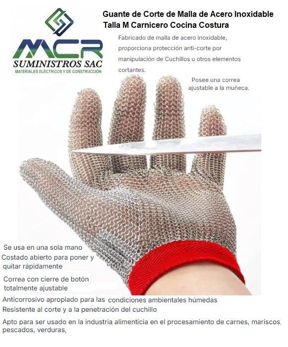 Guante de Corte de Malla de Acero Inoxidable M Carnicero Cocina Costur