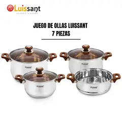 LUISSANT - Juego de Ollas Acero Inoxidable 7 piezas C/Tapa de Vidrio