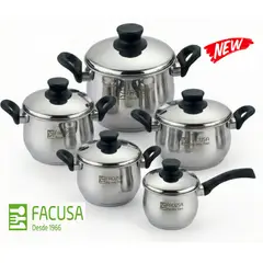 FACUSA - Juego de ollas 10 Piezas  Acero Inoxidable con tapa de acero  Facusa