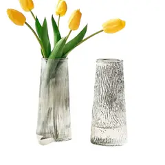 HYGGE - Juego de 2 Floreros Altos Diseño Labrado