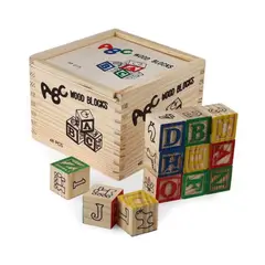 GENERICO - Set Didáctico Caja 48 Cubos Madera con Abecedario Ilustrado para Niños