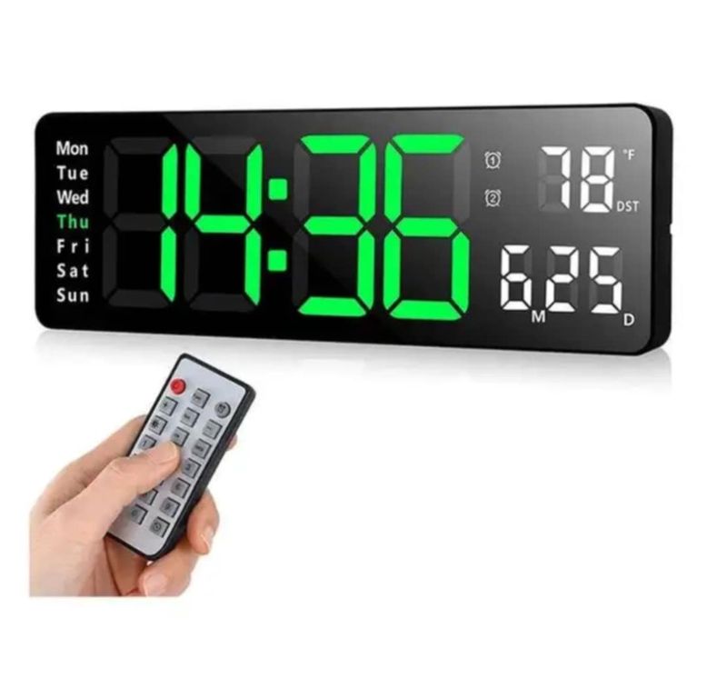 Reloj de Pared Digital Grande LED con Control Alarma + Temperatura Mes