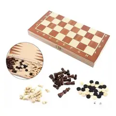 GENERICO - 3 En 1 Ajedrez + Damas + Backgammon De Madera Grande