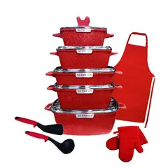 GENERICO - Set de Ollas Cuadradas SUPREMA Granito Antiadherente Rojo