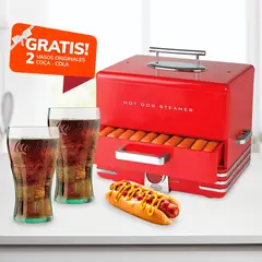 NOSTALGIA - Máquina Vaporera de Hot-Dog Retro con 2 Vasos Coca-Cola
