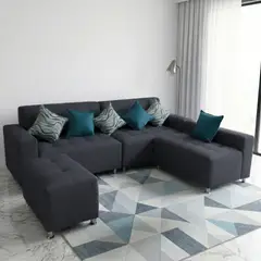 TODO SOBRE HOGAR - Sofá Seccional París 3 cuerpos + puff - Gris Oscuro