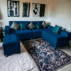 TODO SOBRE HOGAR - Sofá Seccional París 3 cuerpos + puff - Azul Oscuro