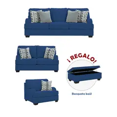GENERICO - Juego de sala 3-2-1 + Banqueta baúl de regalo Irem Azul