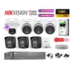 HIKVISION - Camaras Vigilancia Kit 7 Full HD Audio Bidireccional Luz Sirena 1 Cámara PT 1TB