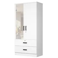 GENERICO - Ropero Moderno con Espejo Meg 2 Puertas 2 Cajones Blanco R&R MUEBLES