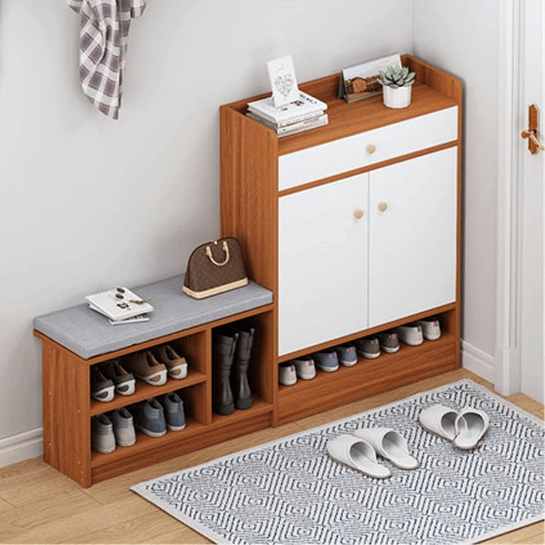 Zapatera Kamil con Asiento Cedro y Blanco Petrox Home