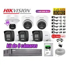 HIKVISION - Kit 6 Cámaras de Seguridad 2MP 1 Domo PTZ Full HD Audio Bidireccional 1TB
