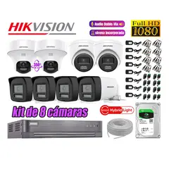 HIKVISION - Kit 8 Cámaras de Seguridad 2MP 2 Domo PTZ Audio Bidireccional Luz Sirena 2TB