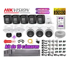 HIKVISION - Kit 10 Cámaras de Seguridad 2MP 2 Domo PTZ Audio Bidireccional Luz Sirena 1TB
