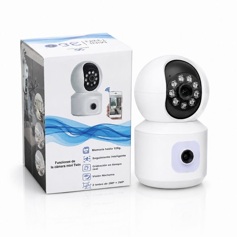 CÁMARA DE SEGURIDAD DOBLE LENTE WIFI 360 FULL HD INTERIOR VISIÓN NOCTURNA