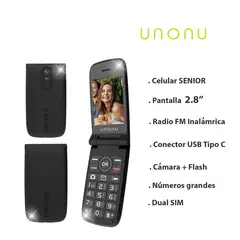 UNONU - CELULAR U28 FLIP 2G PANTALLA Y NÚMEROS GRANDES COLOR NEGRO