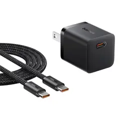 BASEUS - Cargador Rápido Tipo C y Cable Nailon Tipo C 1 Metro, Baseus, 25W