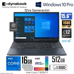 DYNABOOK - Laptop Tecra A 50K PML20U0N8021 Intel Corei7-1260P 16GB RAM 512GB SSD 15.6" FHD WIND 10 PRO