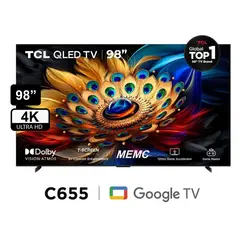 TCL - TELEVISOR 98" BUFFER INCORPORADO SMART TV QLED 98C655 GOOGLE TV