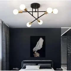 GENERICO - Lámpara Colgante getafe negro con dorado 6 luces