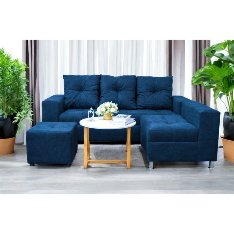 Sofá Seccional Minimalista Perú + Puff de Regalo - Azul Oscuro
