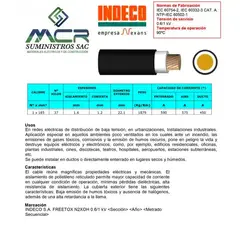 INDECO - CABLE ELECTRICO 185MM LIBRE DE HALOGENO N2XOH UNIPOLAR X METRO