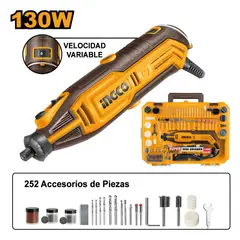 INGCO TOOLS - MINI RECTIFICADORA INGCO 130W + KIT 252 PIEZAS MG133281
