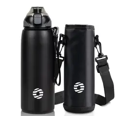 FJBOTTLE - - Botella de agua con aislamiento y tapa tritán 1000ml - Negro