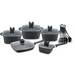 OEM - Juego De Olla de Granito Volcánico 10 Pzas más 6 Utensilios Negro