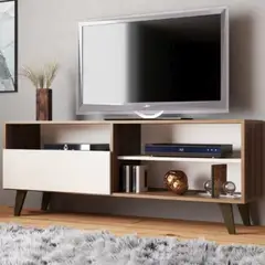 TU MESITA - Mesa Estante para TV Carvallo color MarrónBlanco 1 puerta